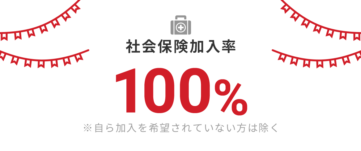 社会保険加入率100％